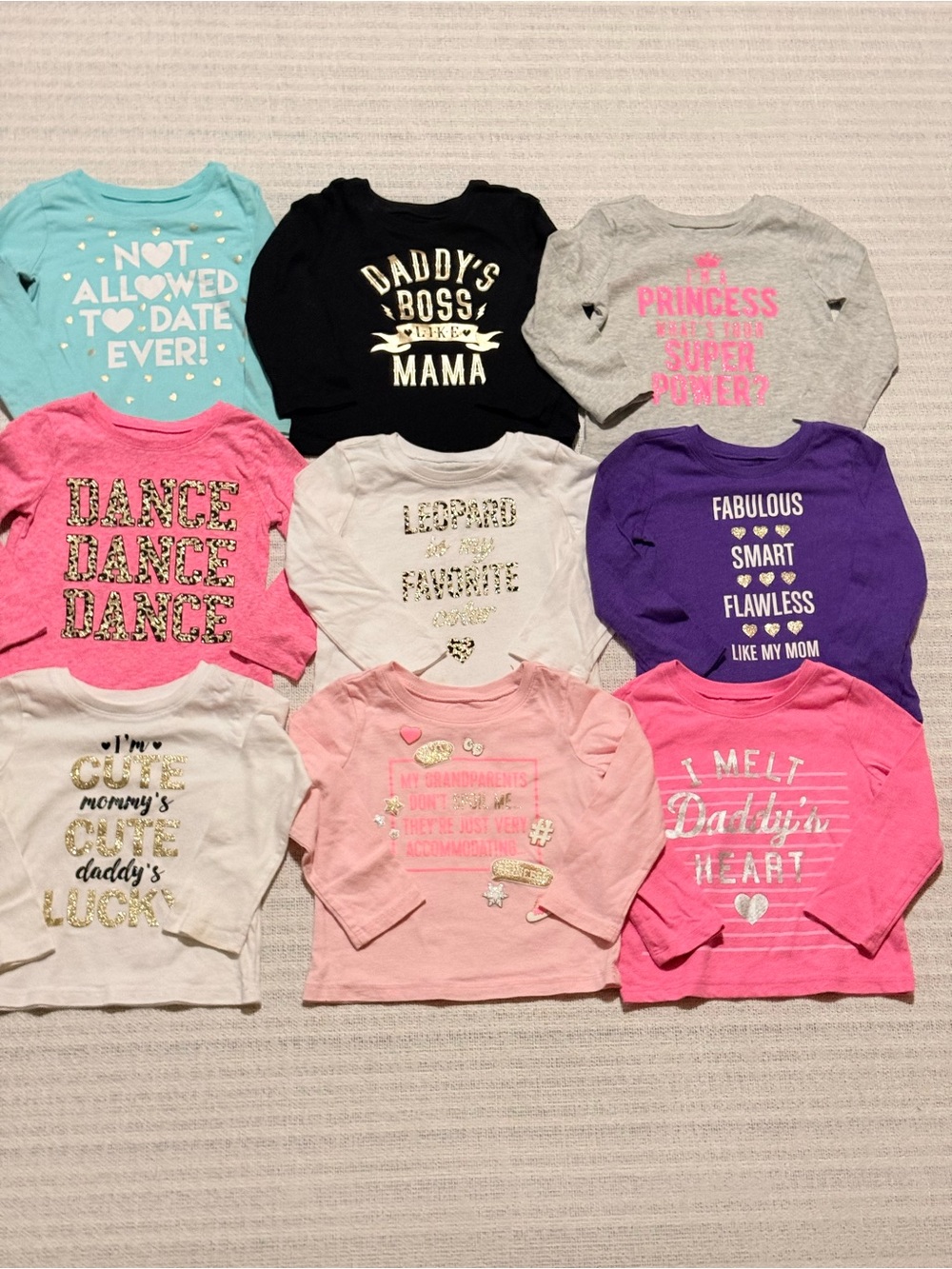 Long Sleeve Graphic Tees - Mixed Pastel & Brights - Baby Girls Sz 12 months